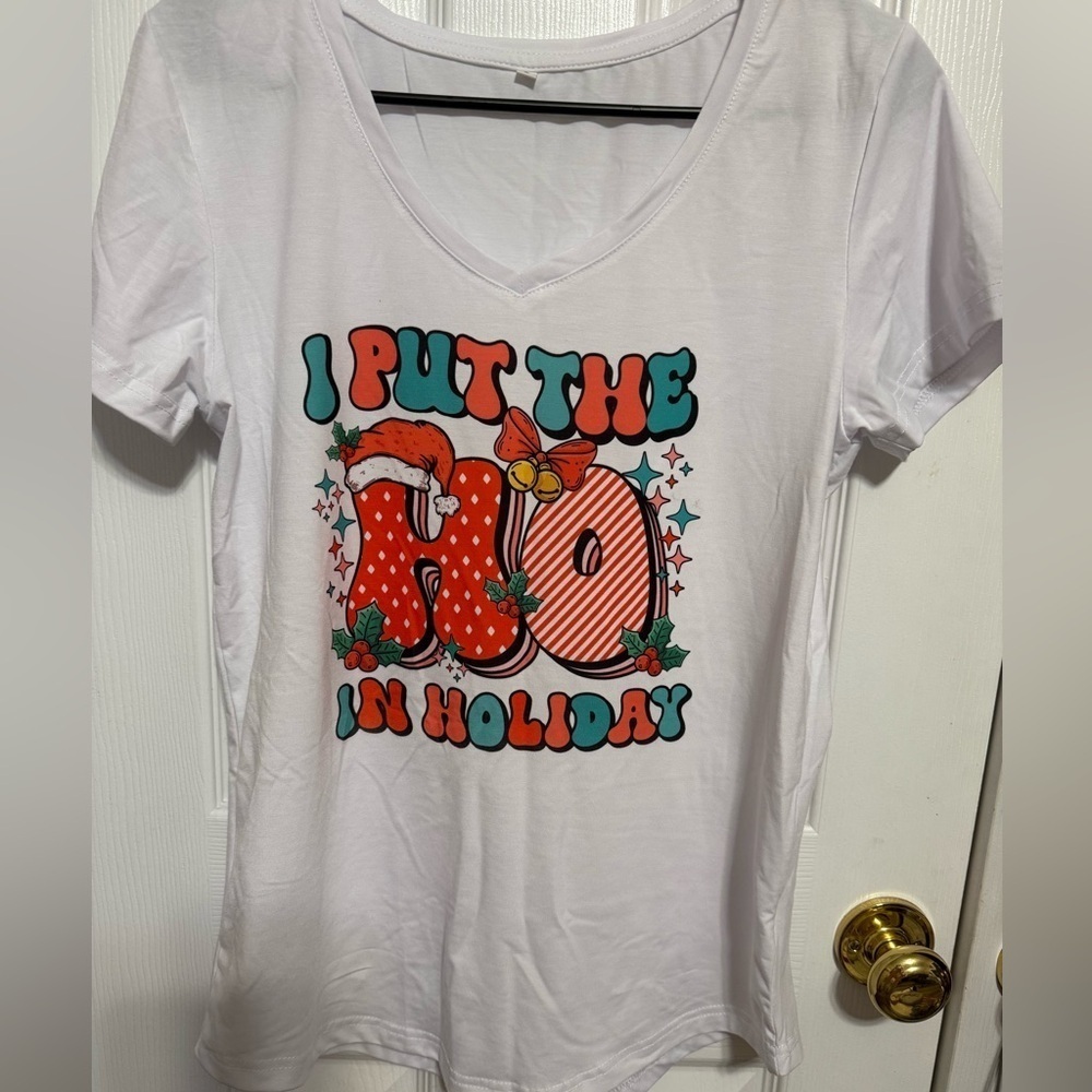 Christmas Women’s Holiday T-shirt Hand Pressed BN
